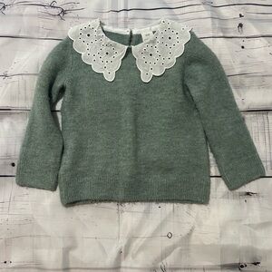 H&M | Baby Girl Sage Green Eyelet Collar Sweater Size 18 Months 3% Wool